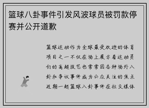 篮球八卦事件引发风波球员被罚款停赛并公开道歉