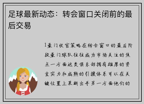 足球最新动态：转会窗口关闭前的最后交易